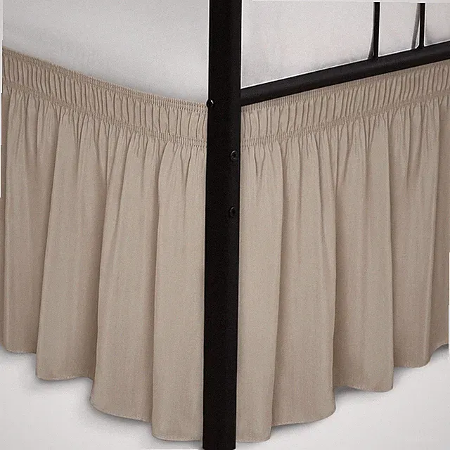 Bed Skirt Wraparound Split Corner Light Camel 16in Drop Queen Easy Fit