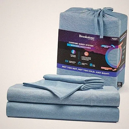 Brookstone Comfort Sheet Set - Innovative Cooling Sheets for Queen Faded Denim