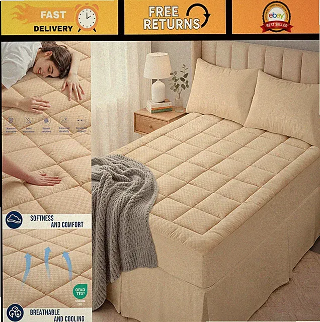 California King Quilted Fitted Mattress Pad - Cooling Soft Topper, 21" Deep, Was