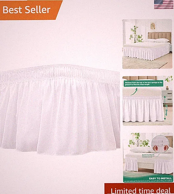 Elegant 15-Inch Drop Adjustable Bed Skirt for Queen Beds - White Polyester