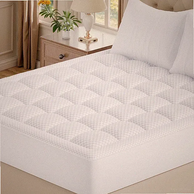 Full Quilted Fitted Mattress Pad, Elastic Fitted Mattress Topper, Cooling Soft