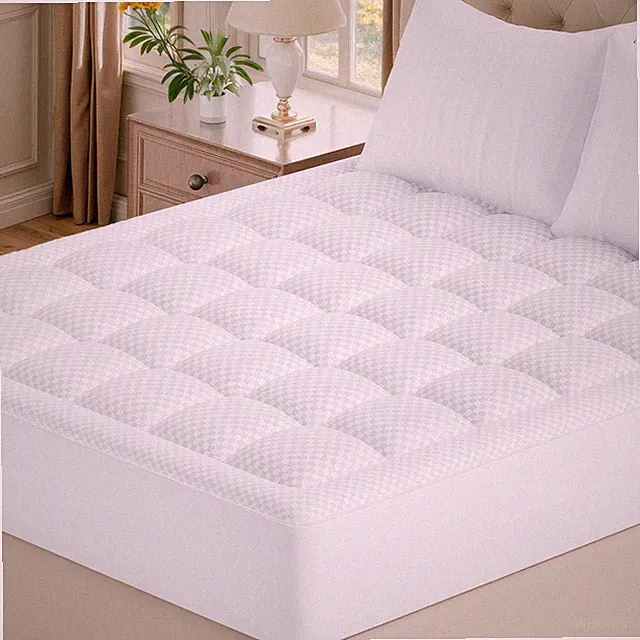 King Quilted Fitted Mattress Pad - Cooling Soft Cover - Fits 21 Inch Deep