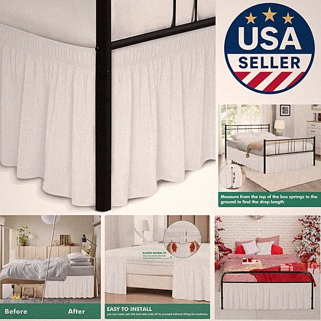Luxurious Wrap-Around Dust Ruffle for Queen Beds, 18-Inch Drop & Split Corners