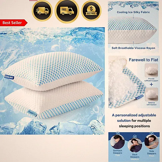 Memory Foam Pillow Queen Size 2 Pack Cooling Breathable Adjustable Loft