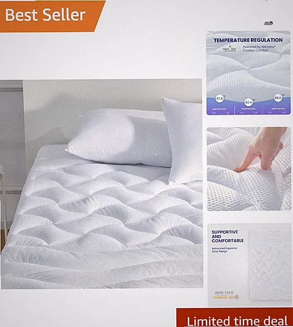 Queen Cooling Mattress Pad with Ultra-Soft Microfiber and 3-Zone Support