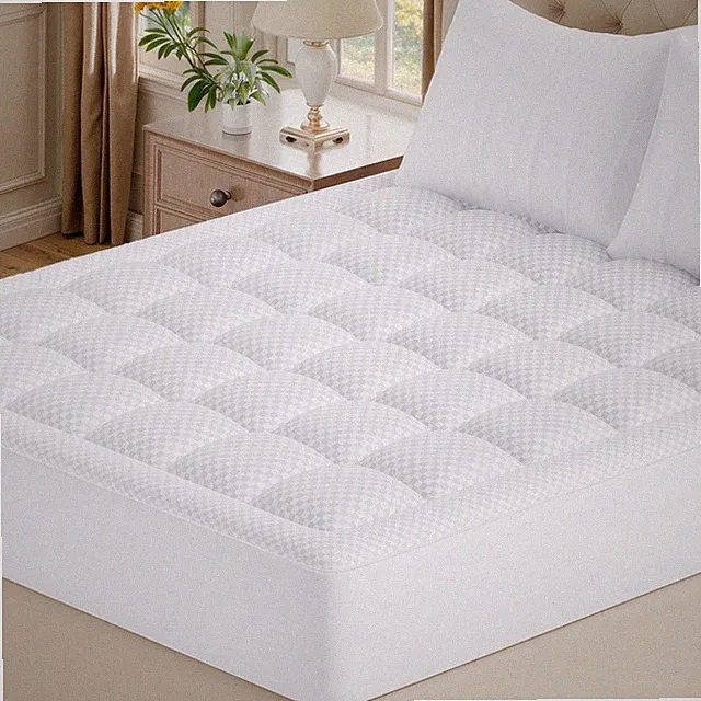 Queen Quilted Fitted Mattress Pad - Cooling Soft Cover, Fits 21" Deep - 60x