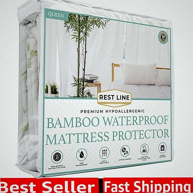 Queen Size 60x80” Bamboo Waterproof Mattress Protector, 100% Viscose from Ba...