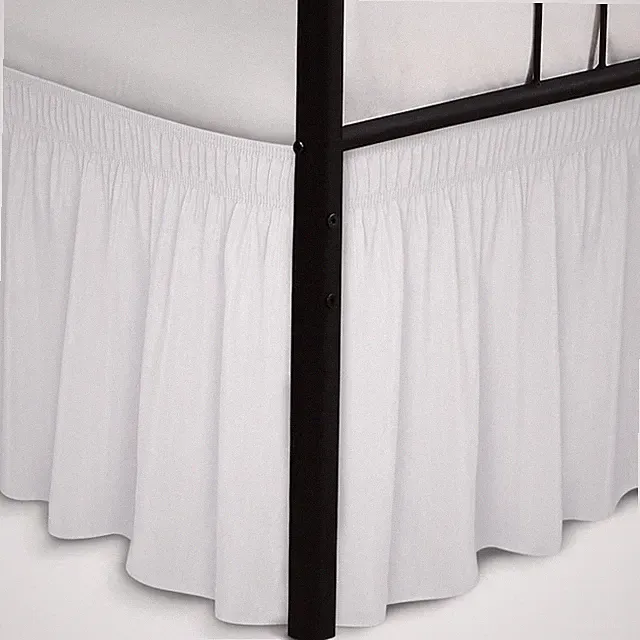 Wrap Around Bed Skirts Split Corners Queen 25 Inch Drop White Adjustable Elastic