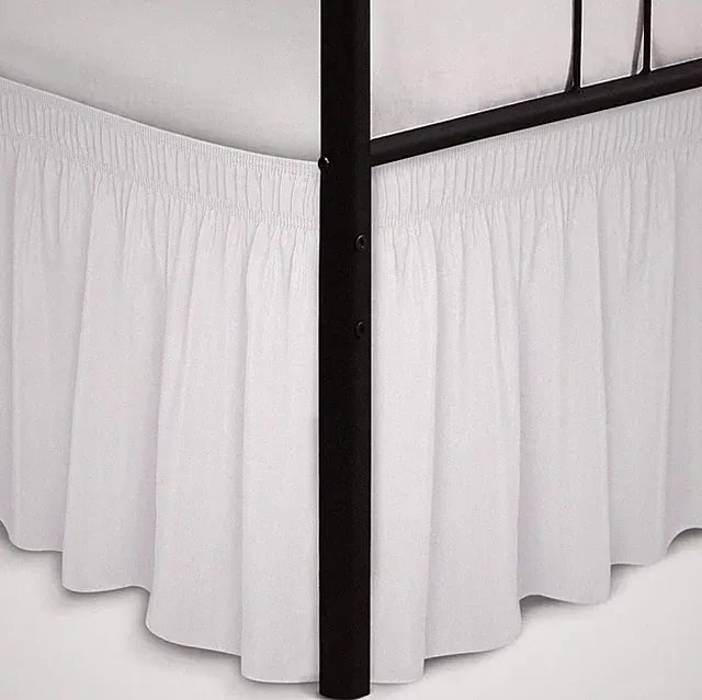 Wrap around Bed Skirts with Split Corners for Full Beds 16" Drop, White Elastic