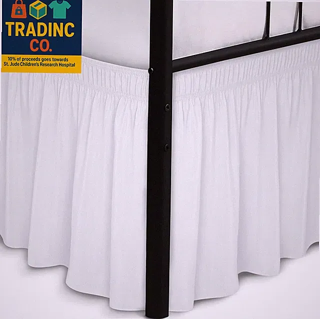 Wrap around Bed Skirts with Split Corners for Queen Beds 15" Drop, White Adjusta